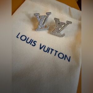 Crystal Logo Stud Earrings - Silver Tone